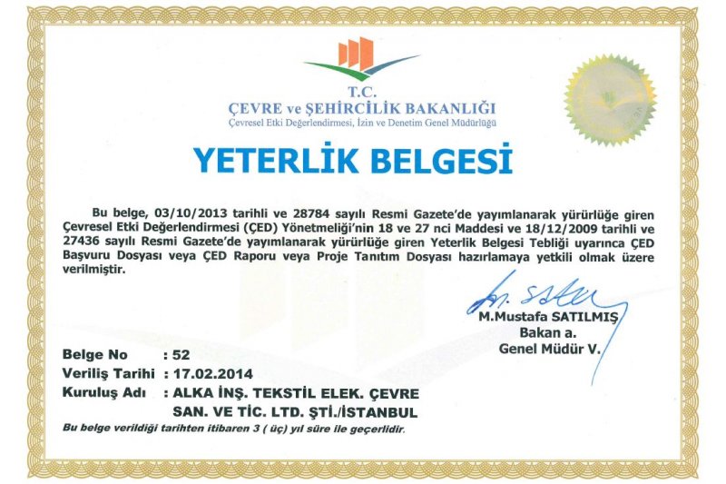 ÇED Yeterlilik Belgesi