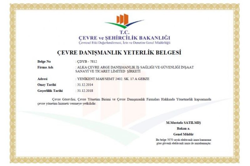 Çevre Danışmanlık Belgesi
